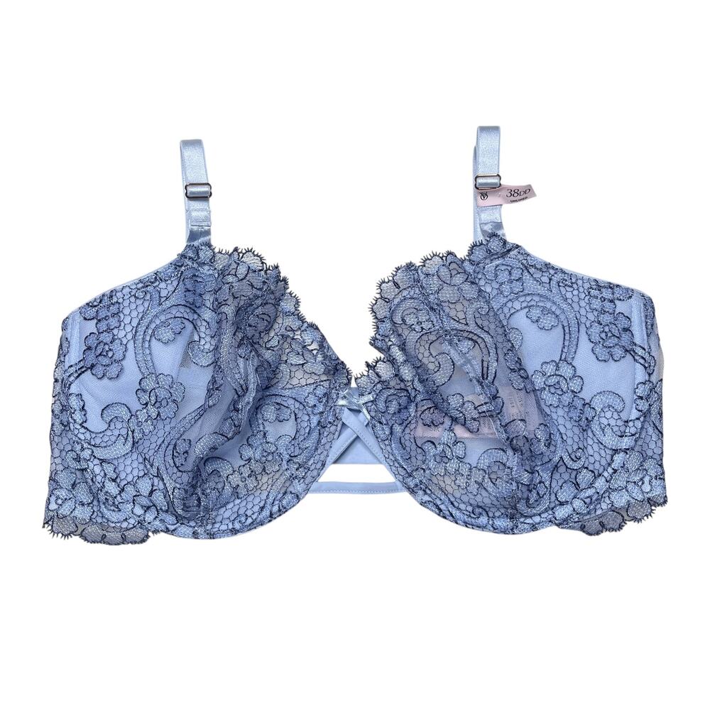Victoria's Secret Dream Angels Blue Faded Denim Boho Floral Bra Size 38DD